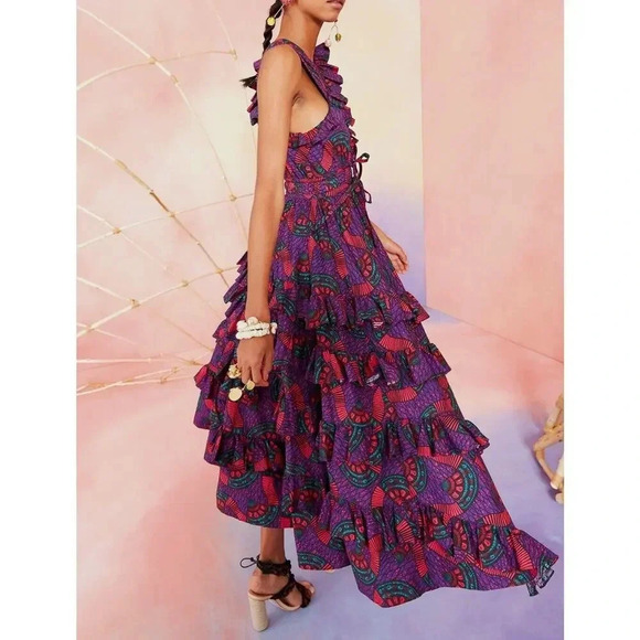 Ulla Johnson Dresses & Skirts - NWT Ulla Johnson IMOGEN Purple Print Ruffle Asymmetrical Midi Dress Size…